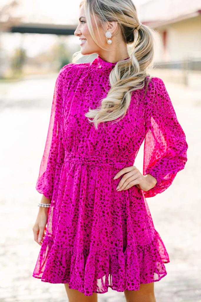 Now We See Magenta Pink Ditsy Leopard Dress | The Mint Julep Boutique