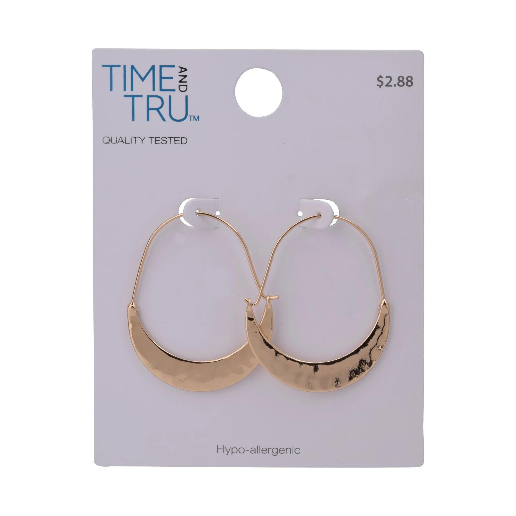 Time and Tru Women's Hammered Gold Half Moon Hoop Earing | Walmart (US)
