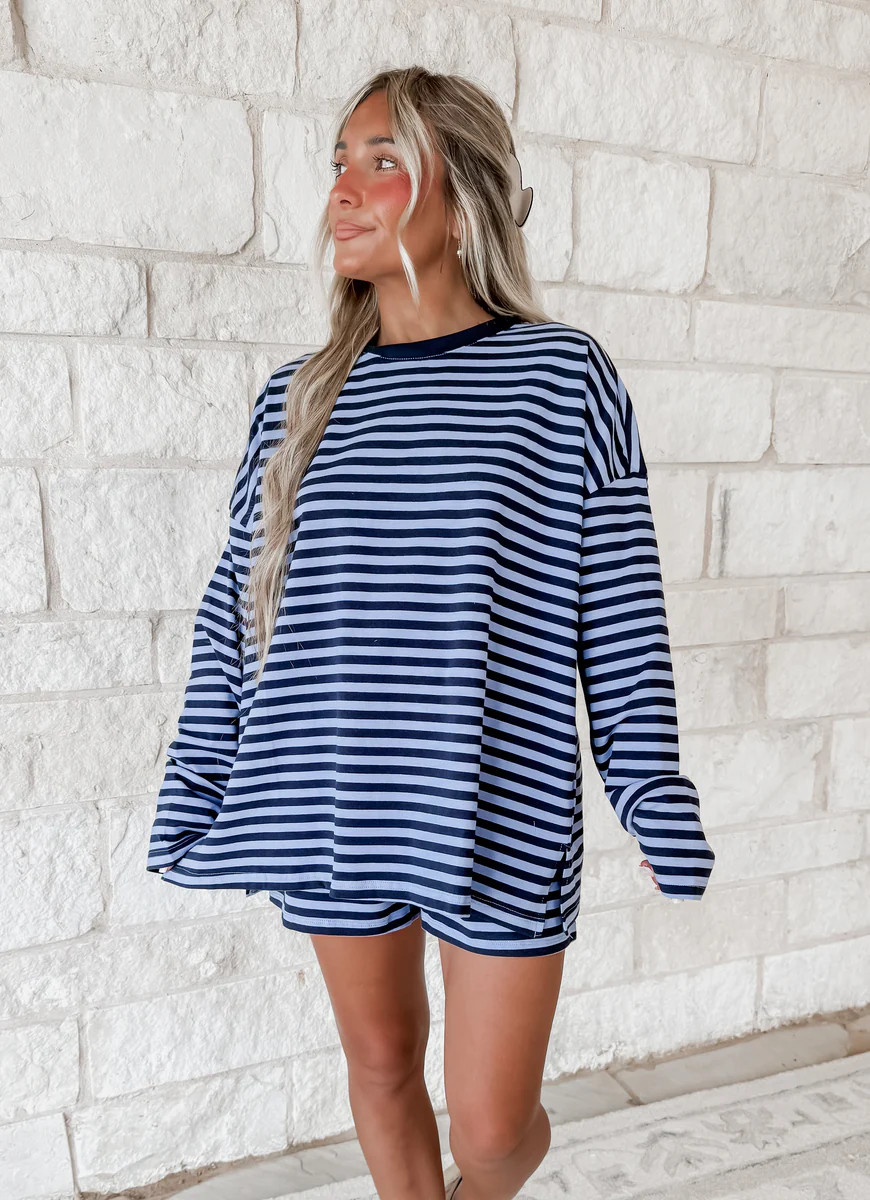 Everywhere We Go Striped Short Set - Blue/Navy | CK Squared Boutique