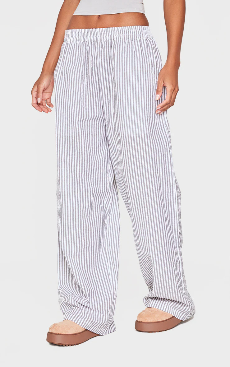 Grey Pinstripe Linen Look Elasticated Waist Pants | Pretty Little Thing (Australia & New Zealand)