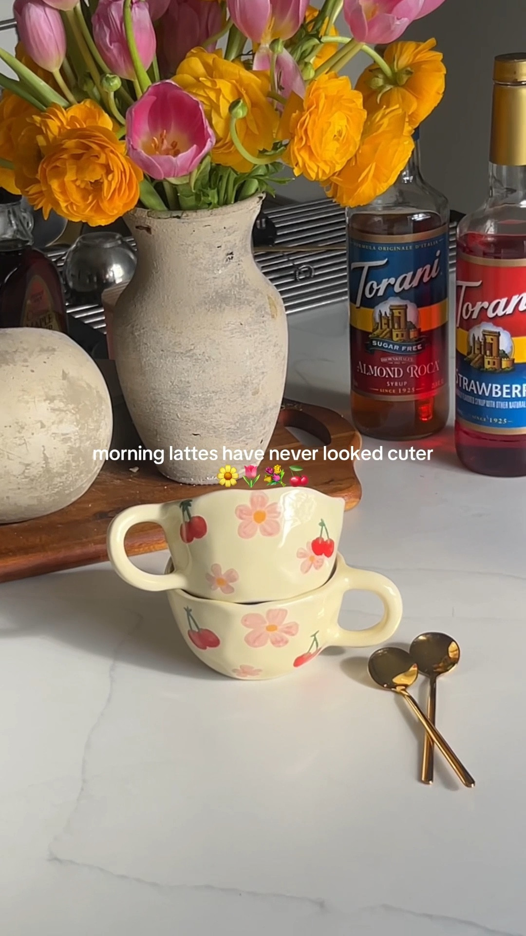 Absolutely in love with these cutie little ceramic coffee mugs for spring! They even come with two gold espresso spoons 🌸🍒

These are the perfect addition to my at home coffee bar 

#LTKWatchNow #LTKHome #LTKSeasonal