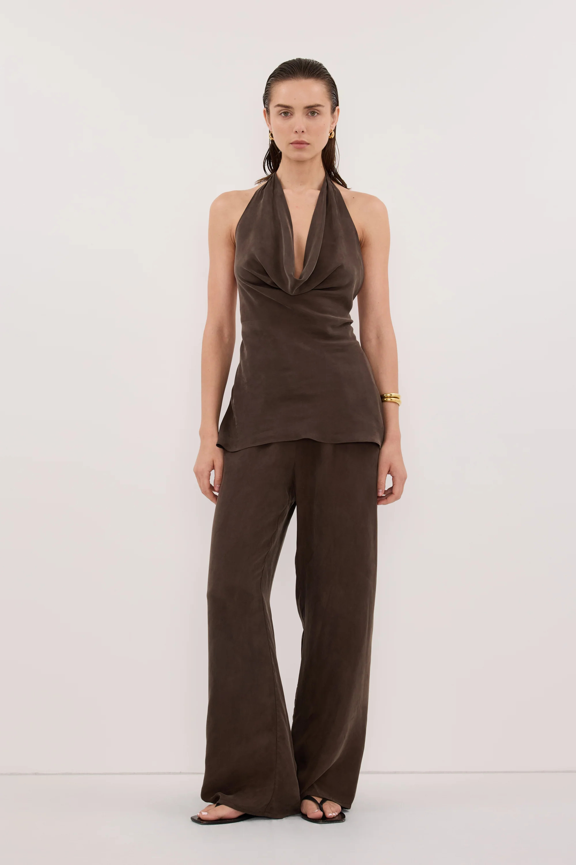 ADDIE BITTER CHOC CUPRO PANT | DISSH