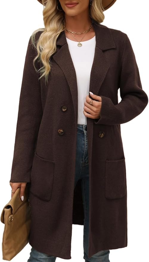 Women Fall Long Cardigan Sweater Open Front Knit Blazer Coatigan | Decorative Button Accents, Pra... | Amazon (US)
