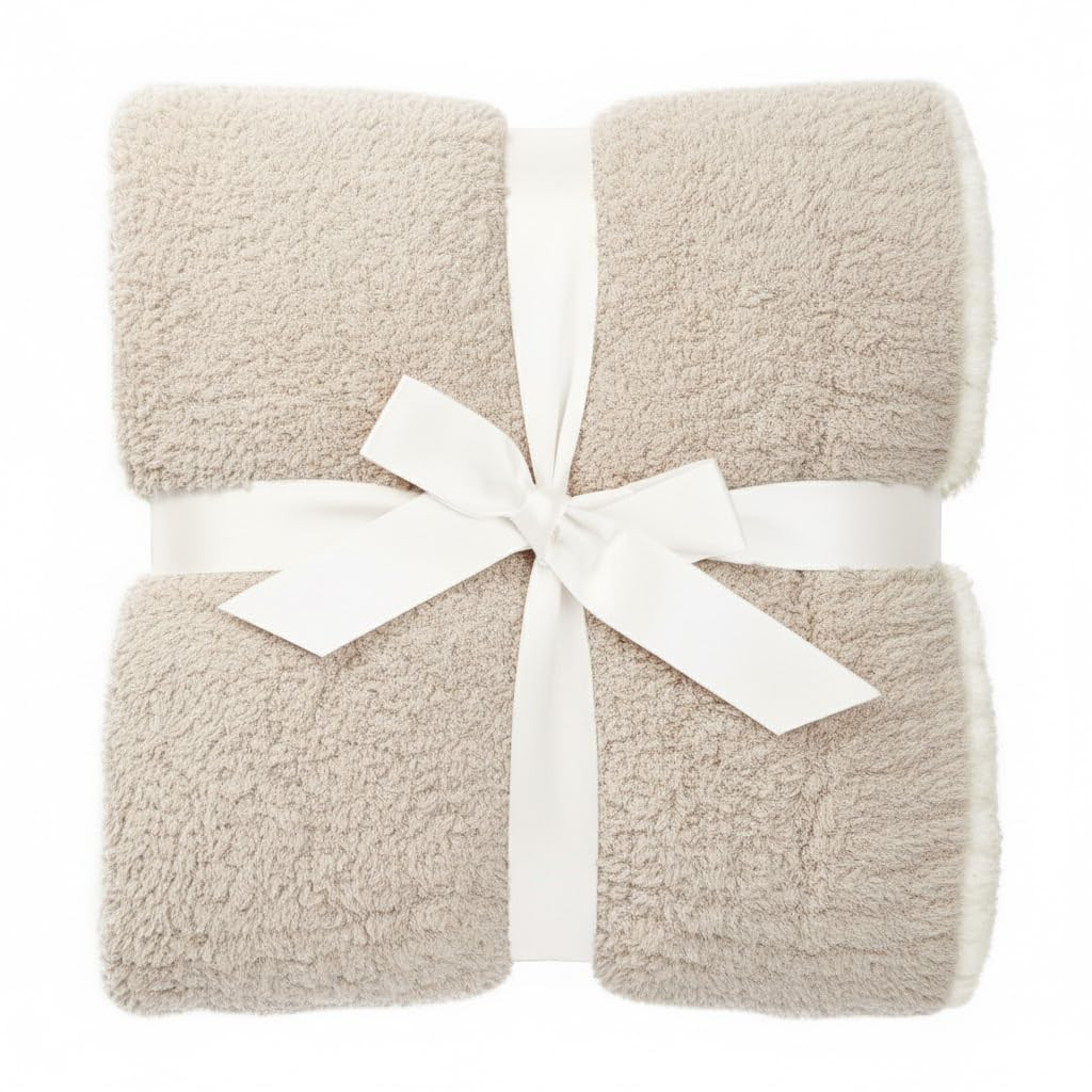 Contrast Trim Sand Stone & White Accent Tip Chic Throw Blanket Couch, Reversible Super Soft Knitt... | Amazon (US)