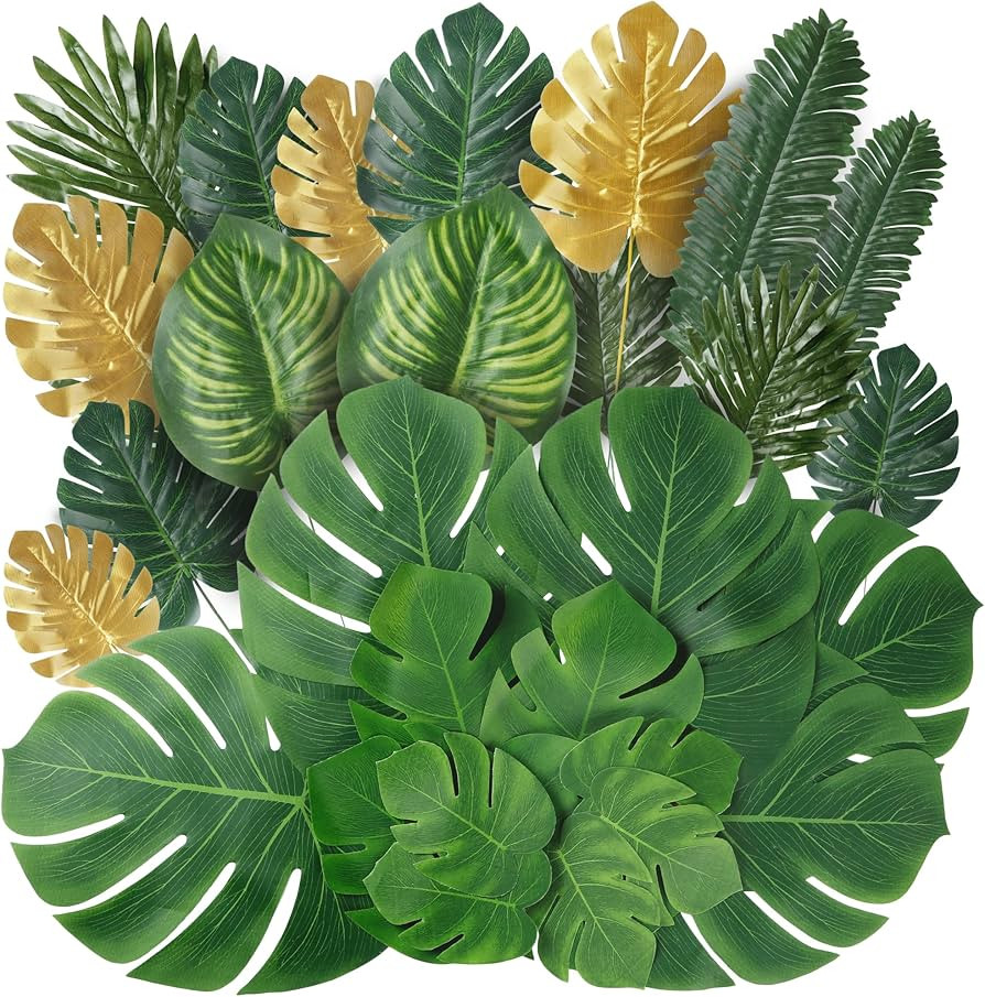 Sggvecsy 82 Pieces 8 Kinds Artificial Tropical Palm Leaves Tropical Leaves Monstera Leaves Safari... | Amazon (US)