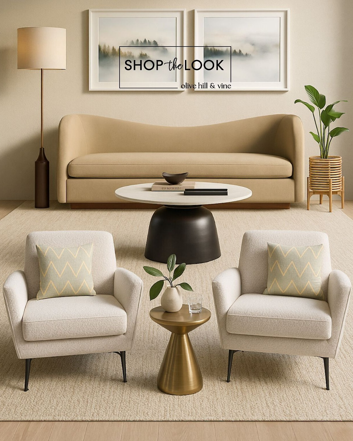 Statement shapes and soothing tones come together in this thoughtfully curated living space. From the sculptural chairs to the foggy landscape diptych, every piece brings quiet confidence.  

 

#LTKHome #LTKStyleTip #LTKFamily