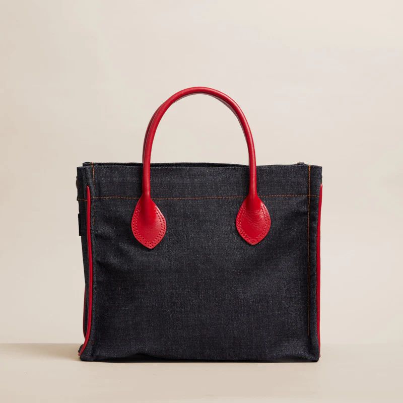 Parker - Denim with Red Leather Saddle Handle and Piping | Parker Thatch