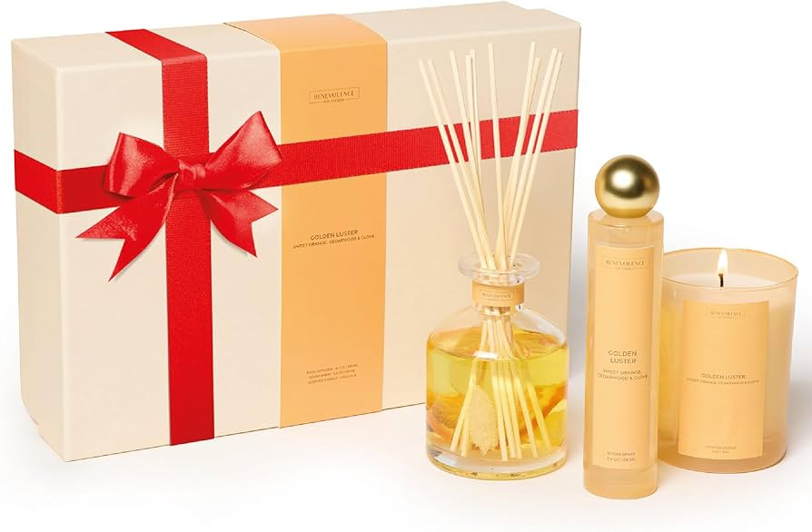 Benevolence LA Golden Luster Gift Box | Candle, Room Spray & Reed Diffuser | Orange, Cedarwood & ... | Amazon (US)