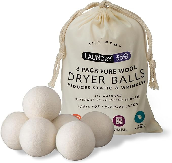 6 Pack Wool Dryer Ball Set with Canvas Draw Bag | Amazon (US)