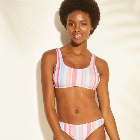 Women's Scoop Neck Bralette Bikini Top - Xhilaration™ Multi Stripe | Target