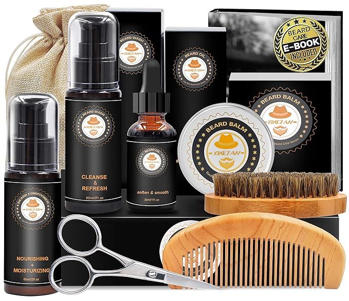 Upgraded Beard Grooming Kit w/Beard Conditioner,Beard Oil,Beard Balm,Beard Brush,Beard Shampoo/Wa... | Amazon (US)