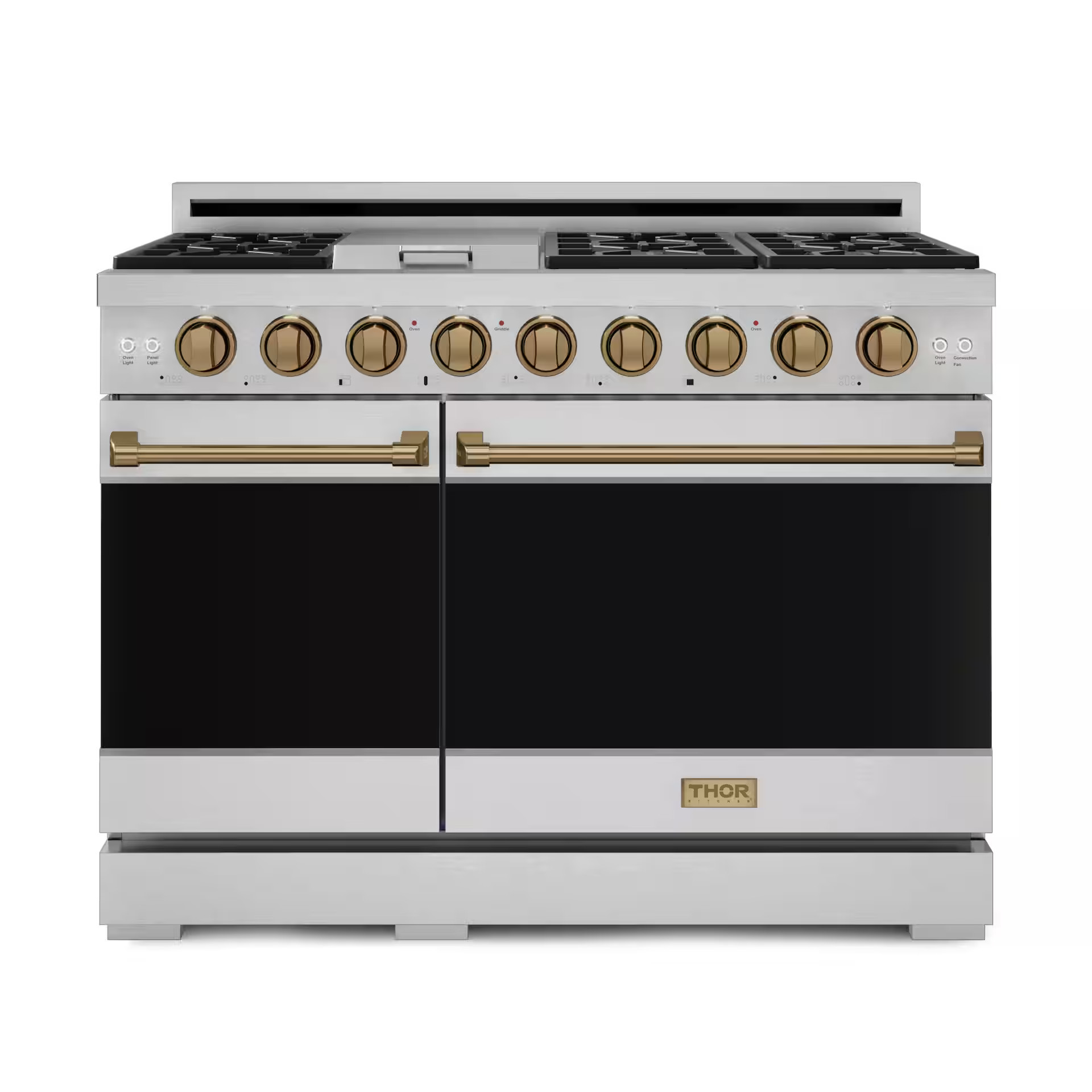 48 in. Wide 7 Burner Gordon Ramsay Series by Thor Kitchen 6.8 Cu. Ft Freestanding LP Gas Range with Bronze Hardware - Stainless Steel | Best Buy U.S.