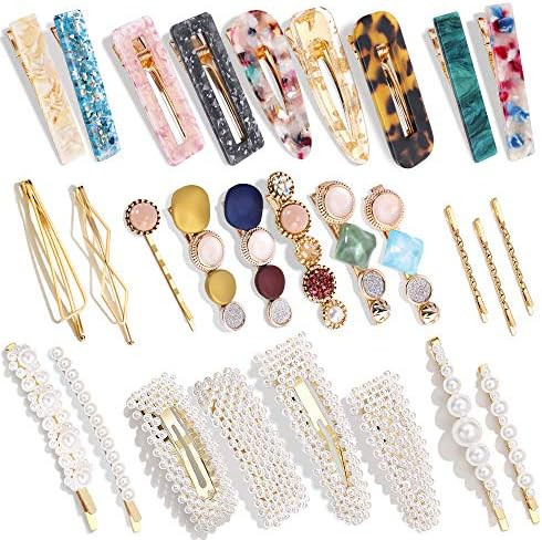 28 PCS Hingwah Pearls and Acrylic Resin Hair Clips, Handmade Hair Barrettes, Marble Alligator bob... | Amazon (US)