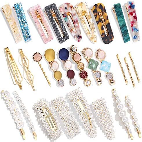 28 PCS Hingwah Pearls and Acrylic Resin Hair Clips, Handmade Hair Barrettes, Marble Alligator bobby  | Amazon (US)