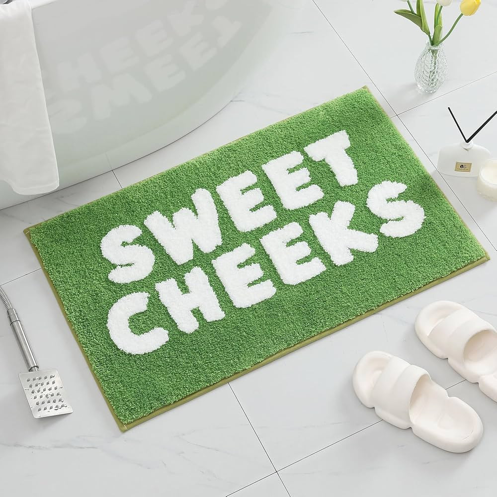 Sweet Cheeks Bath Mat for Bathroom, Green Bathroom Rug with Non-Slip TPR Backing, Absorbent Micro... | Amazon (US)