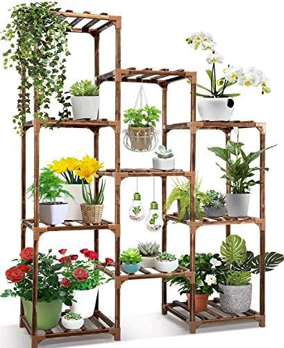Plant Stand Indoor Outdoor,CFMOUR 10 Tire Tall Large Wood Plant Shelf Multi Tier Flower Stands,Garde | Amazon (US)