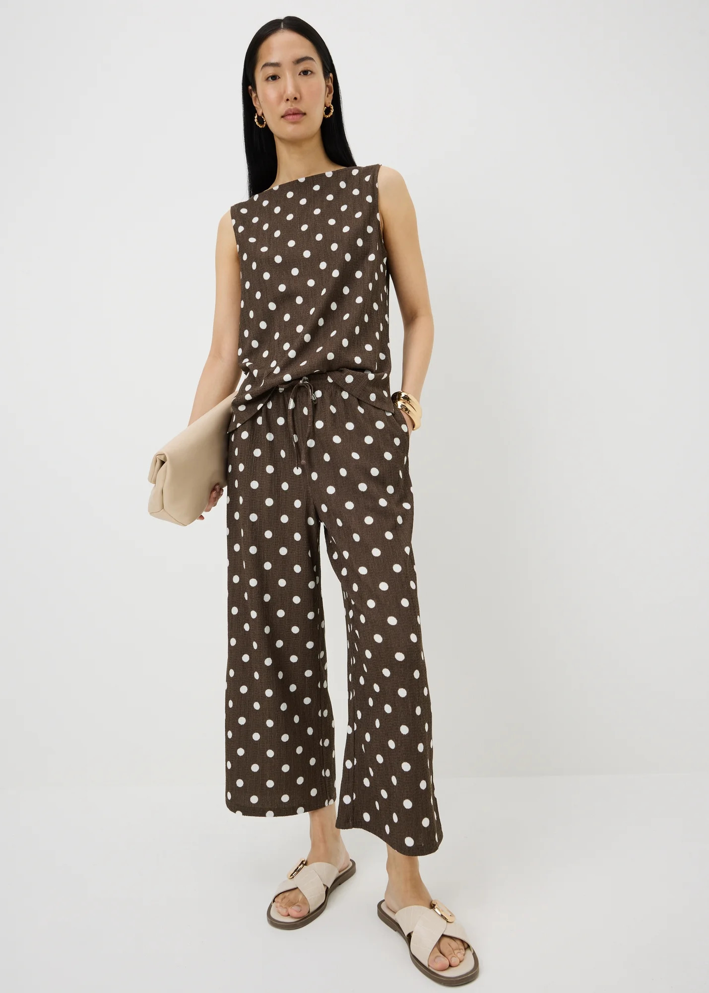 Chocolate Brown Polka Dot Textured Co Ord Vest Top | Matalan (UK)