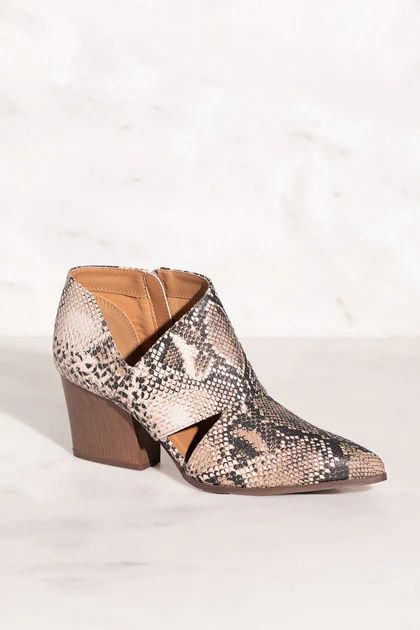 Groove With Me Snakeskin Cut-Out Booties | Shop Priceless