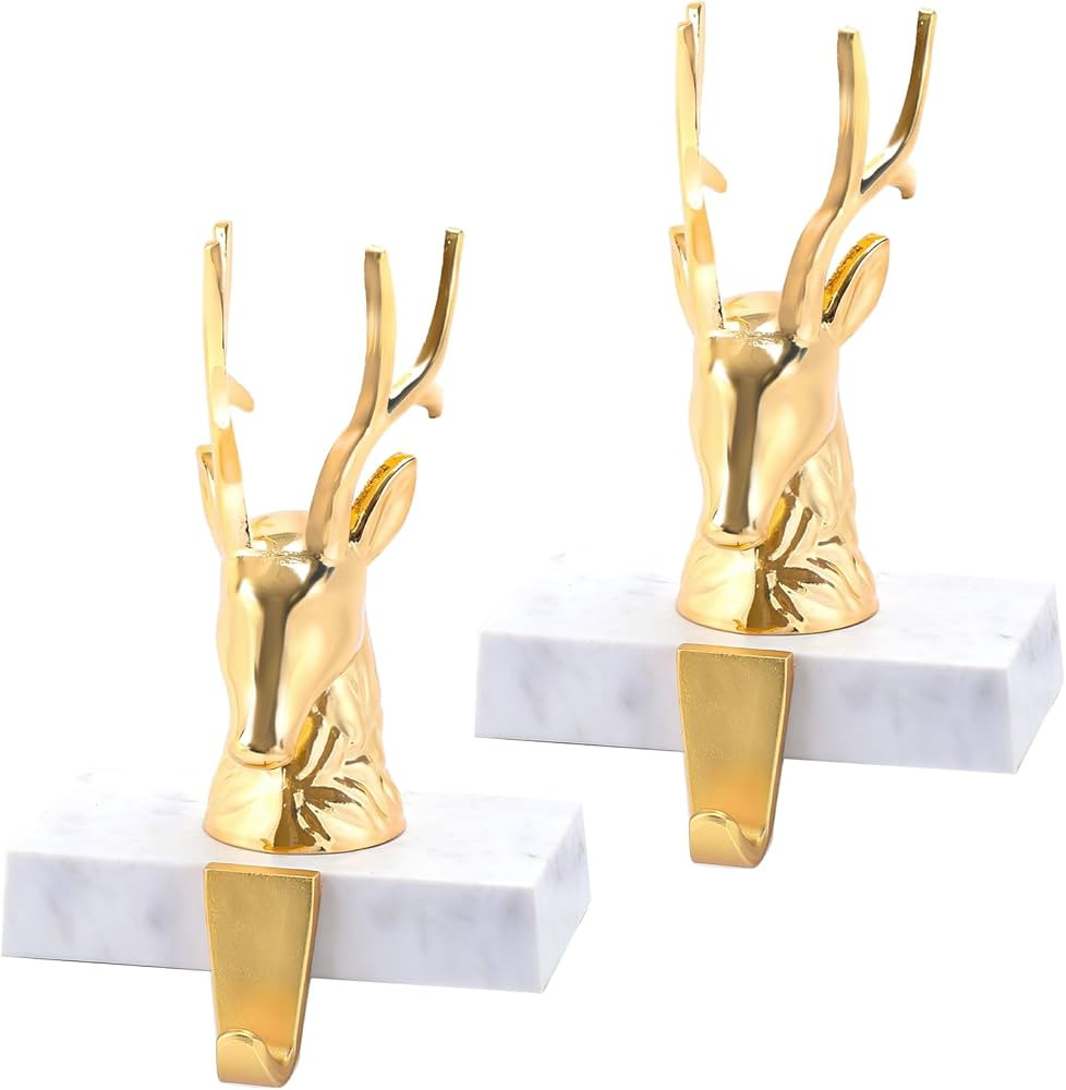 Christmas Stocking Holders for Mantle Set of 2, Reindeer Metal Mantel Stockings Hangers Hooks for... | Amazon (US)