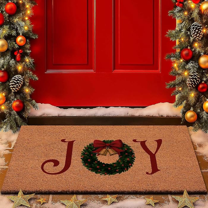 Lanpn Christmas Welcome Natural Coir Door Mat, Christmas Ball Large Coco Front Door Outdoor Doorm... | Amazon (US)