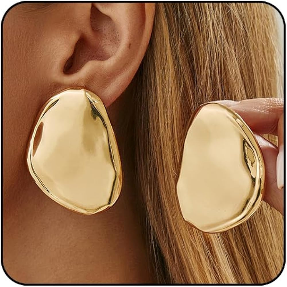 Big Gold Earrings Statement Chunky Earrings for Women Trendy Irregular Geometric Large Stud Earri... | Amazon (US)