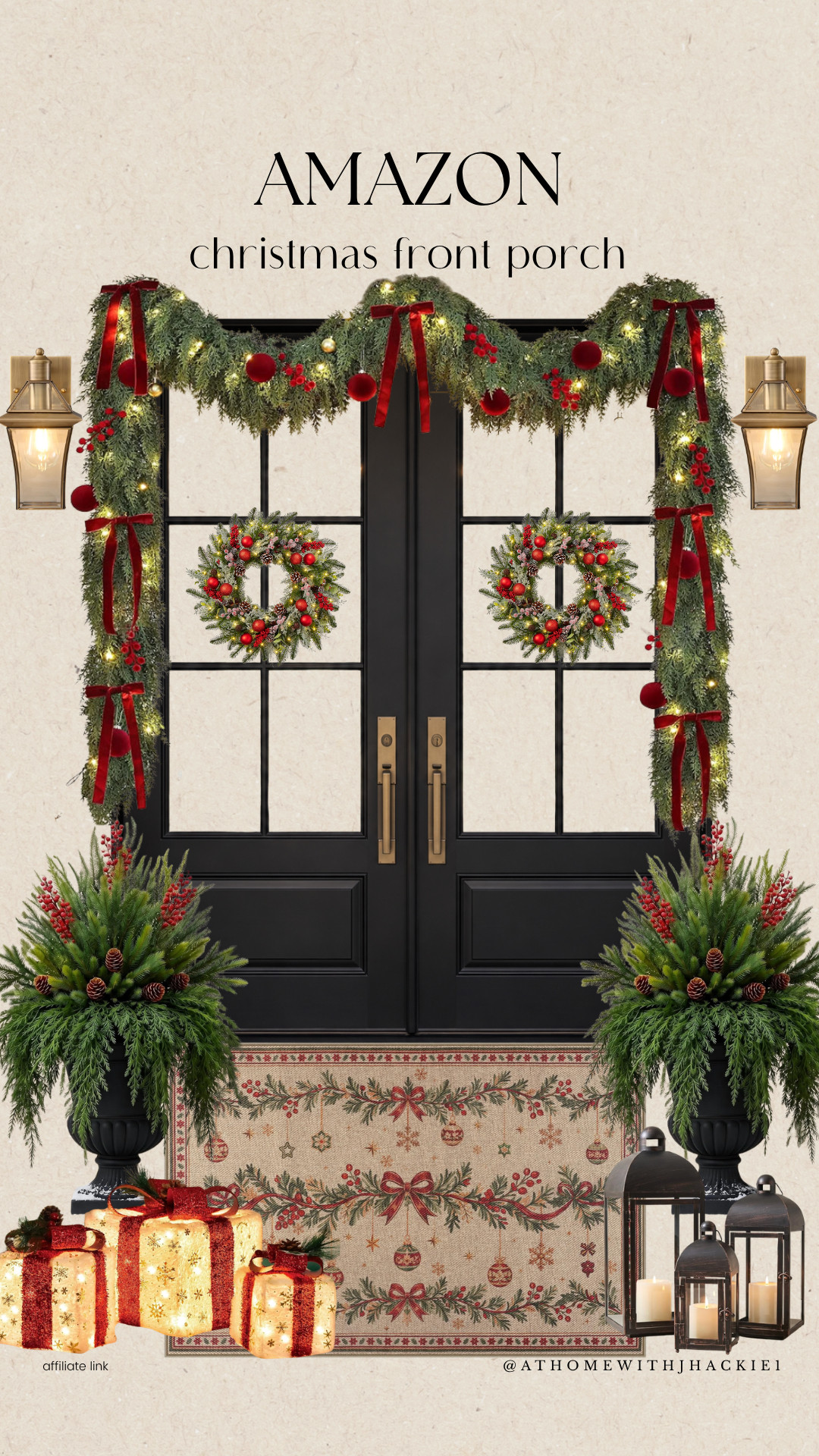 Amazon Christmas porch decor, Christmas front porch ideas, Christmas porch decorations, Amazon Christmas finds, traditional Christmas porch, outdoor Christmas decor, Christmas garland, pre lit Christmas garland, red velvet bows, Christmas wreaths, Christmas door wreath, outdoor Christmas planters, Christmas porch planters, Christmas doormat, holiday outdoor rug, outdoor Christmas lanterns, lighted Christmas presents, Christmas entryway decor, classic Christmas decor, festive front porch, Christmas curb appeal, holiday porch inspiration

#LTKSeasonal #LTKHome