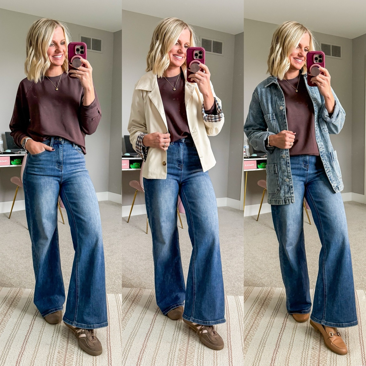 Fall Capsule 2026 🍂 Three ways I'm styling my medium-wash wide-leg jeans! This is look 7 of 9 with this piece — my 20-piece capsule mixes and matches into 120 outfits. Which one is your favorite?! Shop the pieces on my LTK! 🤎 

 #fallcapsulewardrobe #capsulewardrobe #falloutfits #fallfashion #petitestyle #affordablefashion #ltkstyle #ltkfall

#LTKPetite