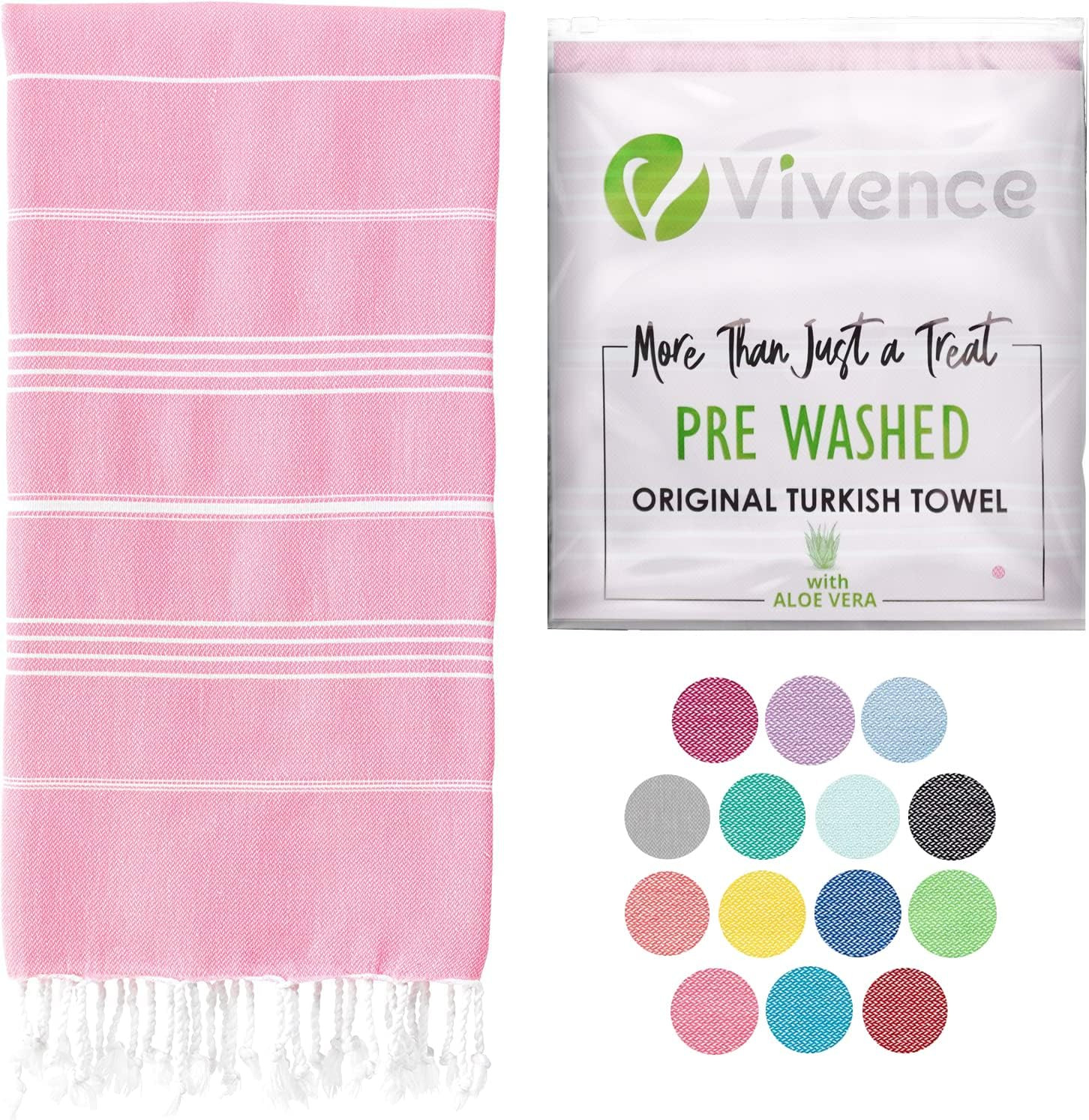 VIVENCE Certified 100% Organic Cotton Turkish Beach Towels Infused with Aloe Vera (38"x72") - San... | Amazon (US)