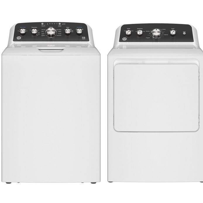 GE Top-Load Washer with Two-Piece Agitator & Vented Electric Dryer Set in White | Lowe's