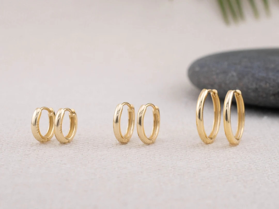 Small Huggie Hoops Set of 2 or 3 Pairs, Simple Everyday Stacking Tiny Huggy Hinged Hoop Earrings ... | Etsy (US)