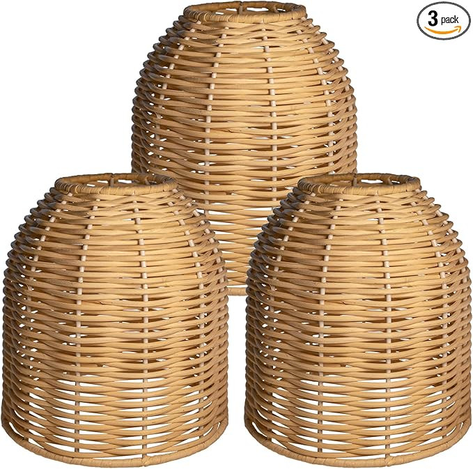 3PACK Coastal Dome Rattan Pendant Light Shades, Set of 3 Woven Boho Lampshade for Floor Lamps, Ch... | Amazon (US)