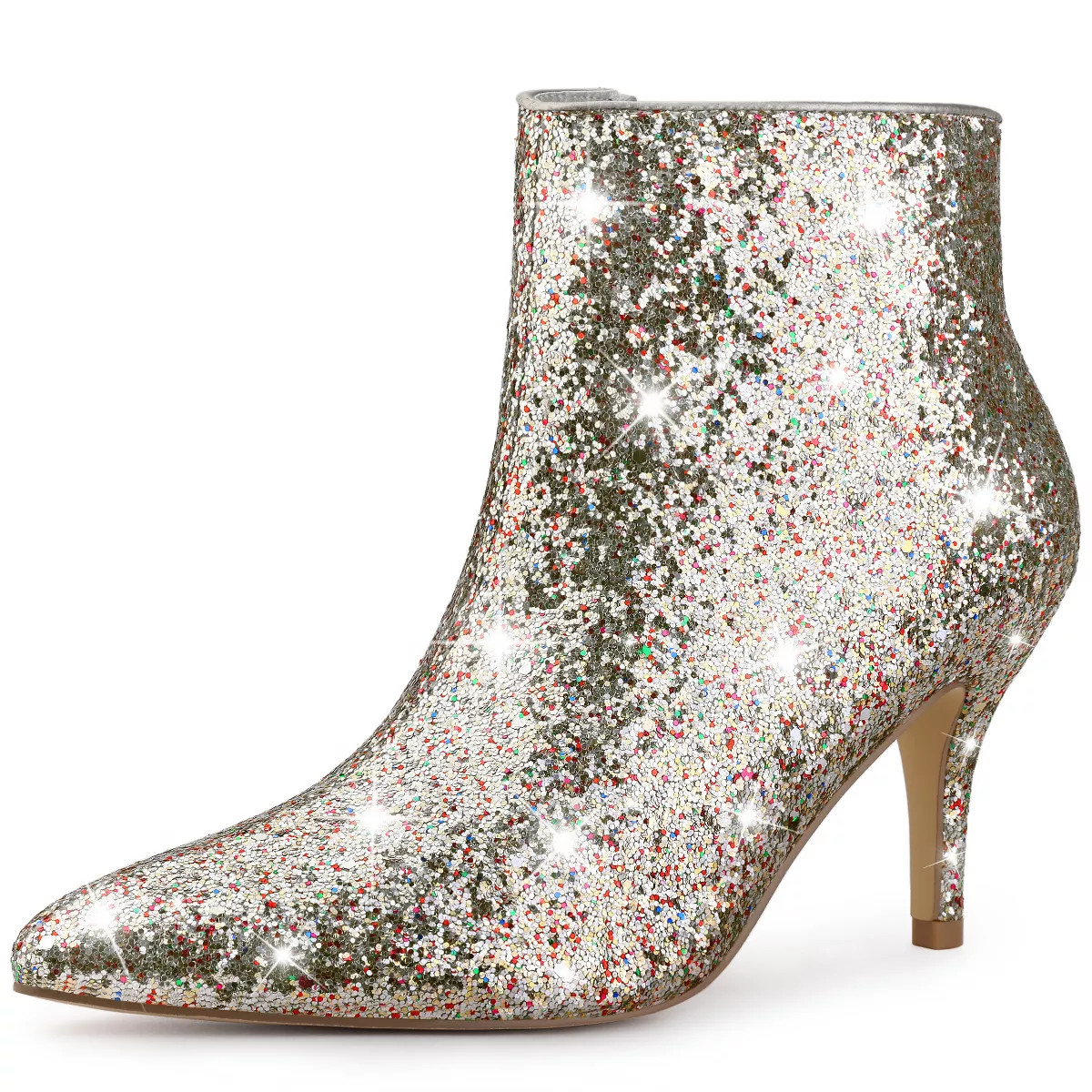 Perphy Women's Glitter Sequin Pointed Toe Stiletto Heel Ankle Boots | Target