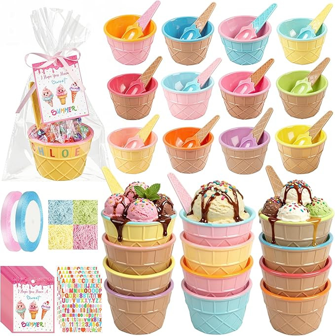 Fayoo 24 Pack End of Year Student Gifts-Ice Cream Bowls and Spoons Set Ice Cream Party Favors wit... | Amazon (US)