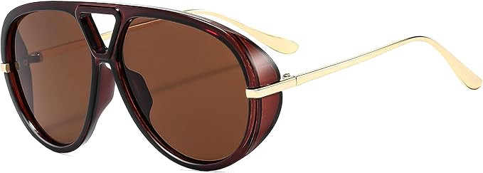 Trendy Oversized Aviator Sunglasses for Women Men Retro Big Round Shield Sun Glasses Vintage Shad... | Amazon (US)