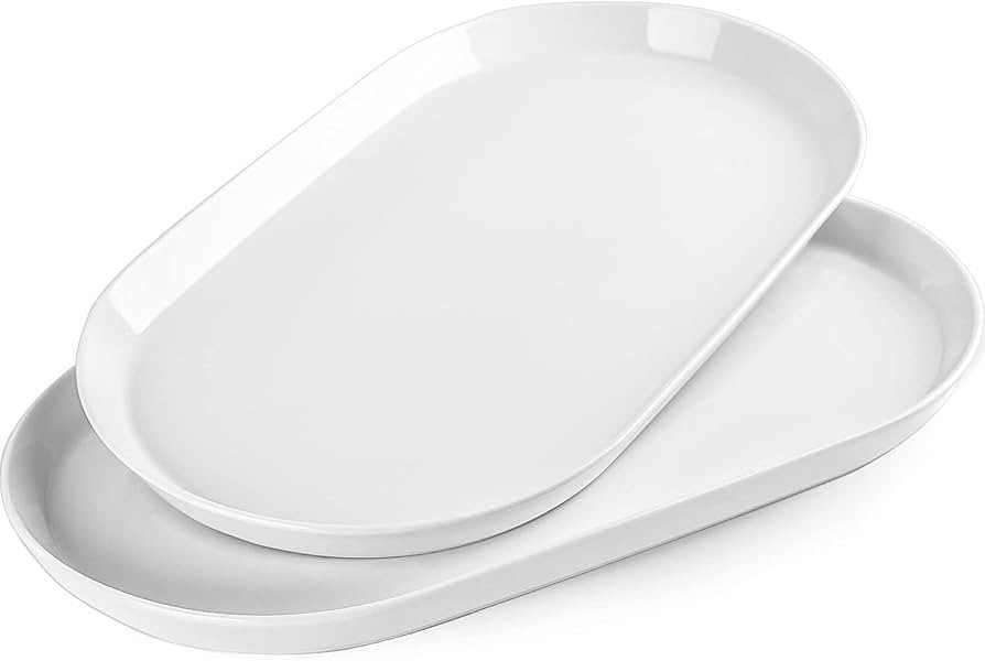 16" Large Serving Platter - Oval Large Serving Tray, Ceramic Turkey Platters, White Platters for ... | Amazon (US)