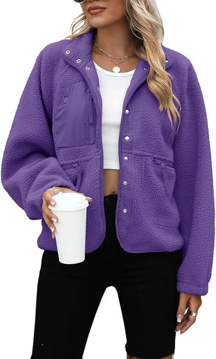 Womens Fleece Jacket Button Down Sherpa Jacket Fuzzy Sweaters | Amazon (US)