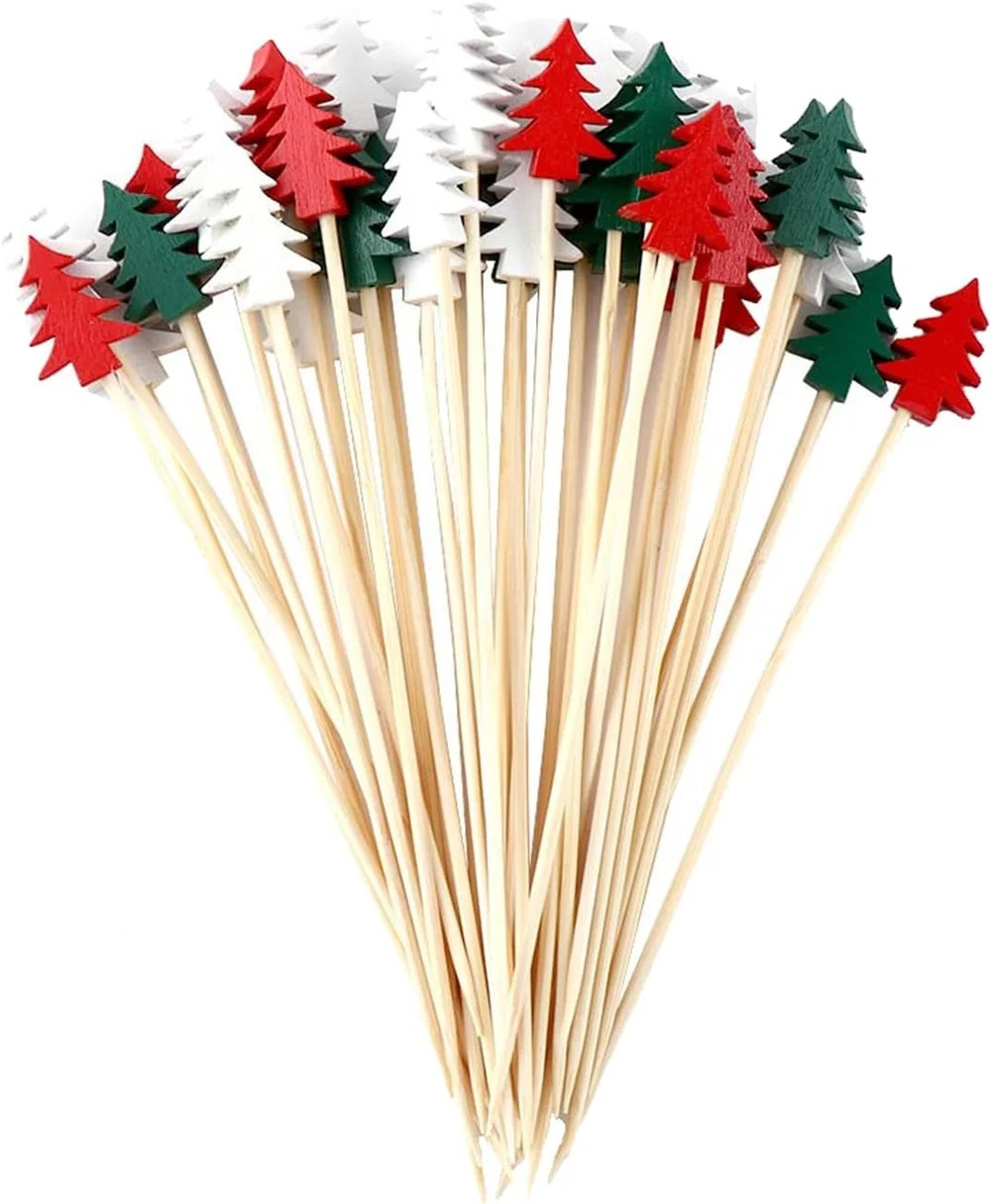 Triani 100Pcs Christmas Cocktail Picks Fruit Food Hamburger Toothpicks Christmas Pinetree Decorat... | Walmart (US)