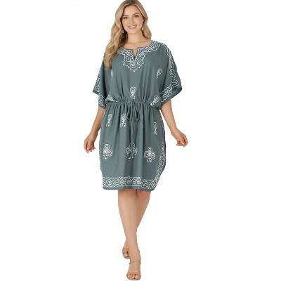LA LEELA Women's Short Boho Dress Mini Caftan 2X-3X Paisley Grey | Target