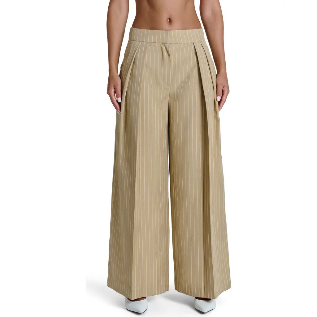 Naked Wardrobe Pinstripe Wide Leg Pants in Beige Pinstripe at Nordstrom, Size Large | Nordstrom