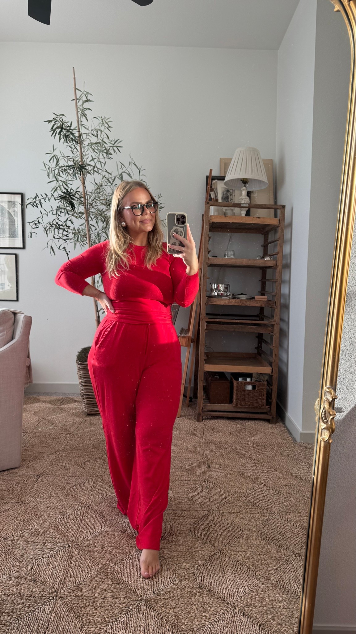 Christmas red lounge set! I’m in size M in both top and bottoms. #christmas #christmasjammies 

#LTKMidsize