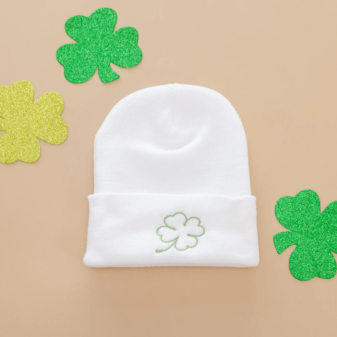 Child Beanie - Shamrock Outline - Off White w/ Green | St. Patrick's Day Beanie | St. Patty Beani... | Etsy (CAD)