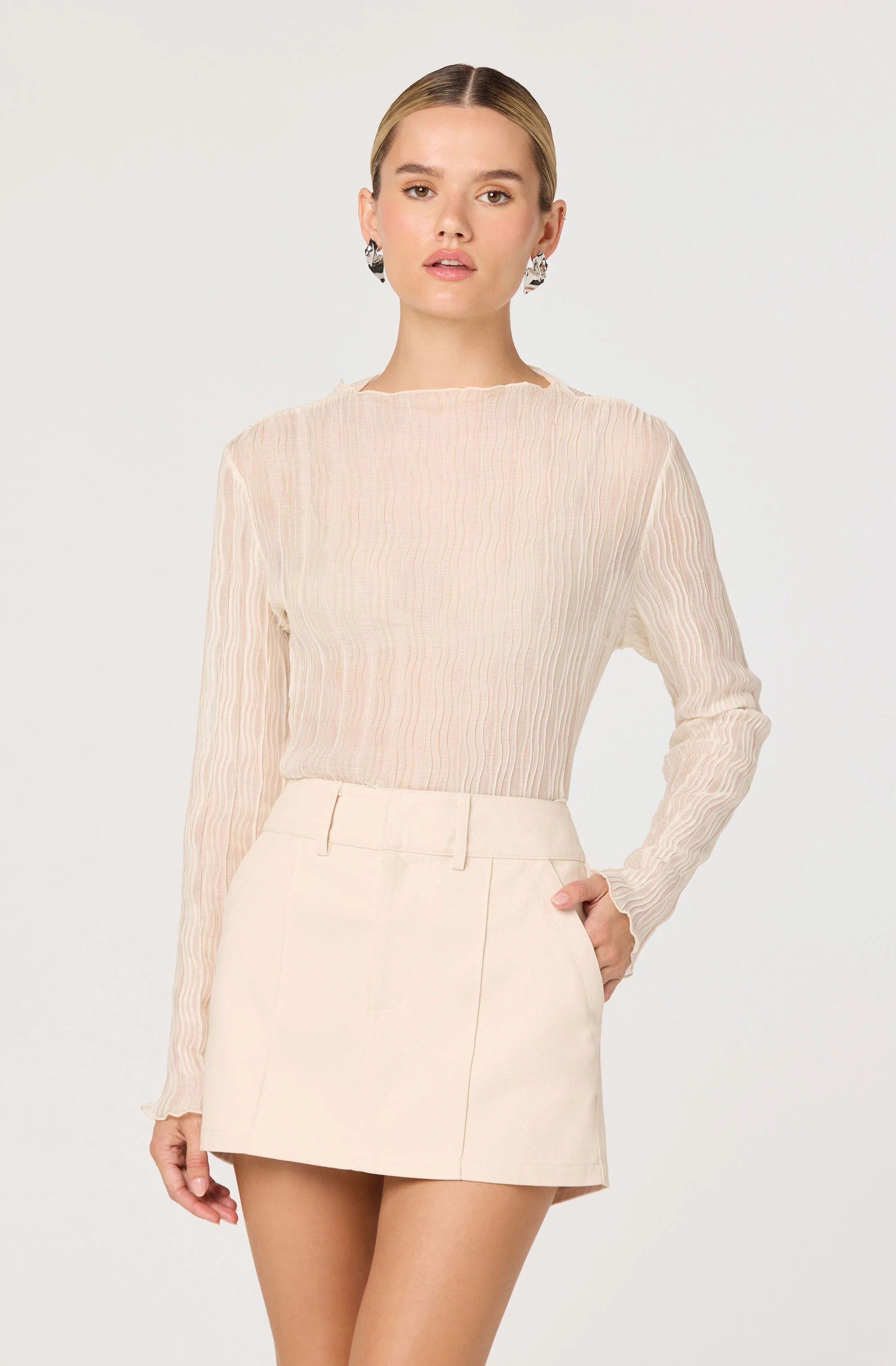 Eska Sheer Plisse Top - Cream / XS | ASTR The Label (US)