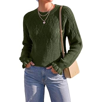 Dokotoo Womens Cable Knit Sweaters 2026 Fall Casual Pullover Sweater Tops | Amazon (US)