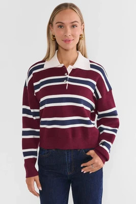 Burgundy Striped Contrast Sweater | Avara