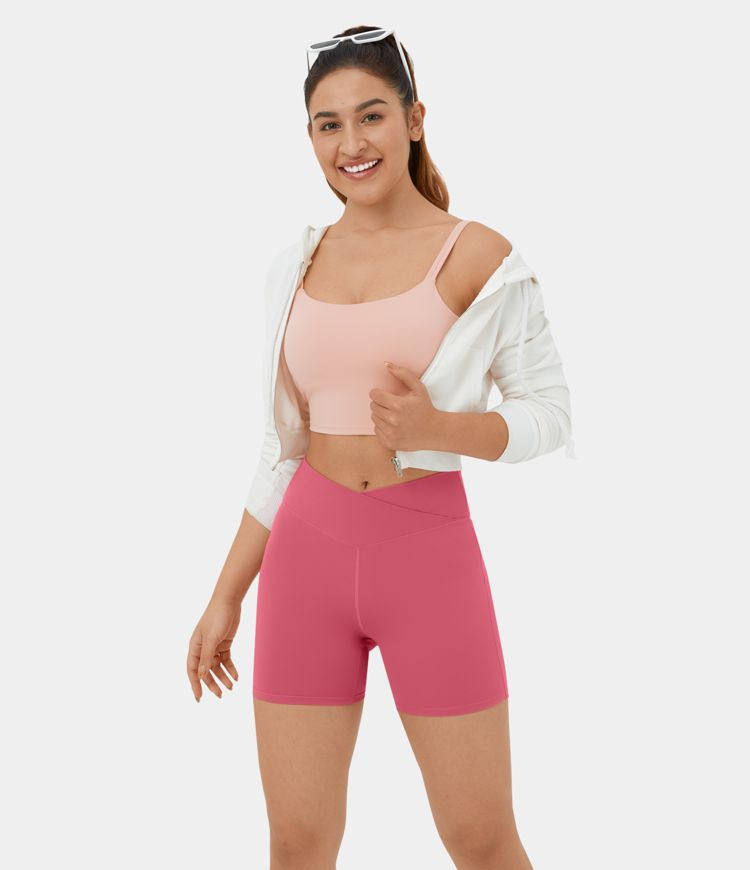 Women’s Cloudful™ Fabric High Waisted Crossover Ruched Yoga Shorts 5'' - HALARA | HALARA