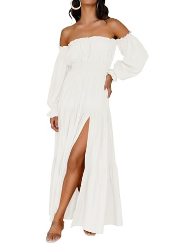 ZESICA Women's Boho Off Shoulder Wedding Guest Dress 2026 Spring Summer Side Split Flowy A Line L... | Amazon (US)