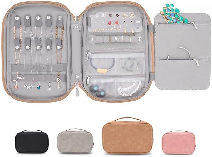 storageLAB Travel Jewelry Organizer, Faux Suede Clutch Bag for Necklaces, Earrings, Rings and Bra... | Amazon (US)