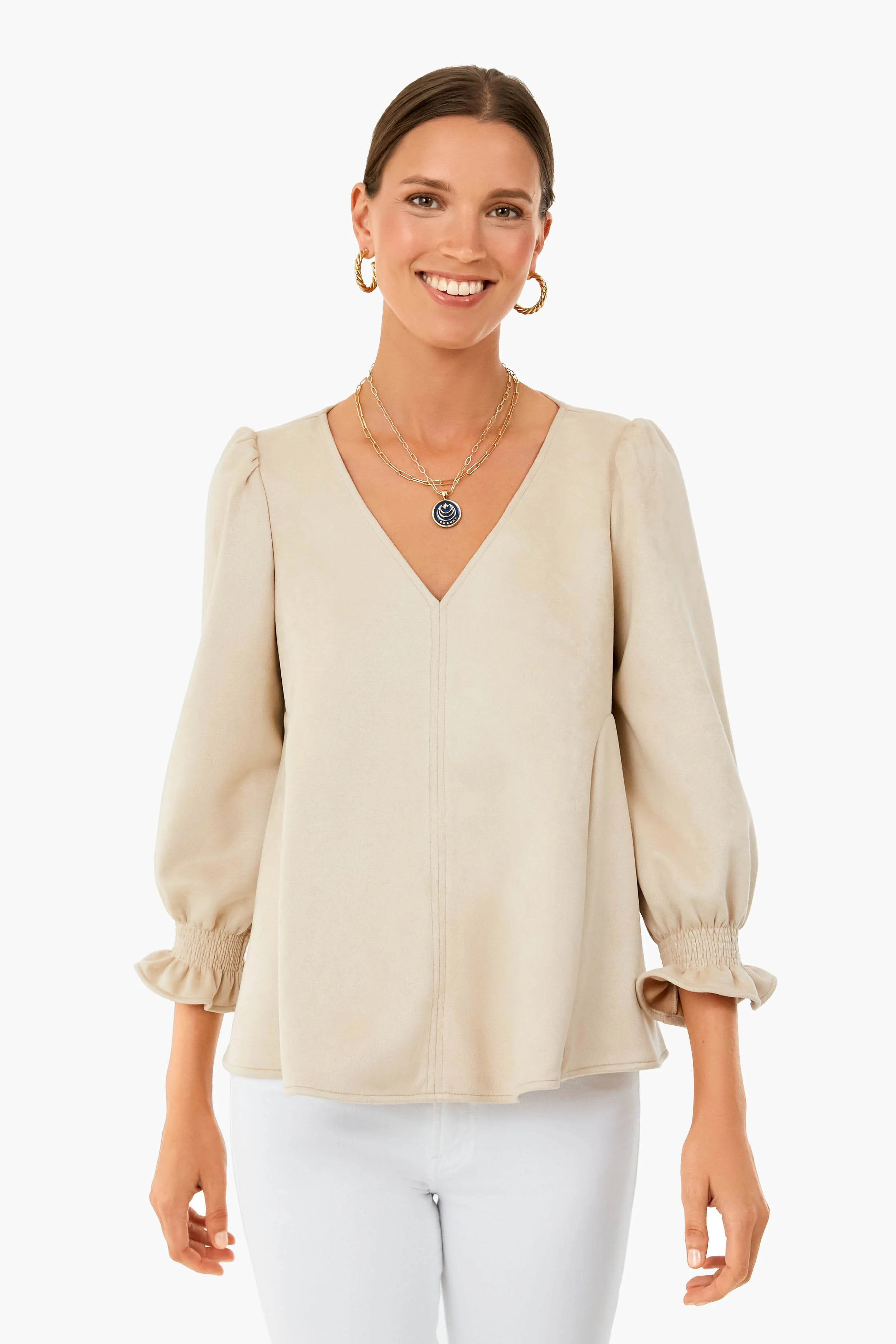 Bone Suede Easton Blouse | Tuckernuck (US)