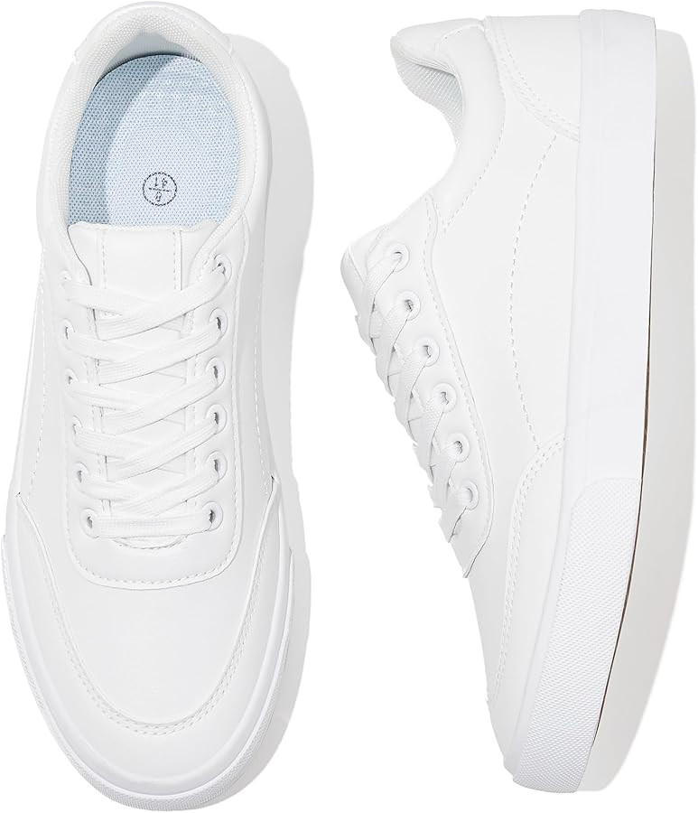 Rominz Men's White Tennis Shoes PU Leather Fashion Sneakers Low Top Casual Walking Shoes for Men | Amazon (US)