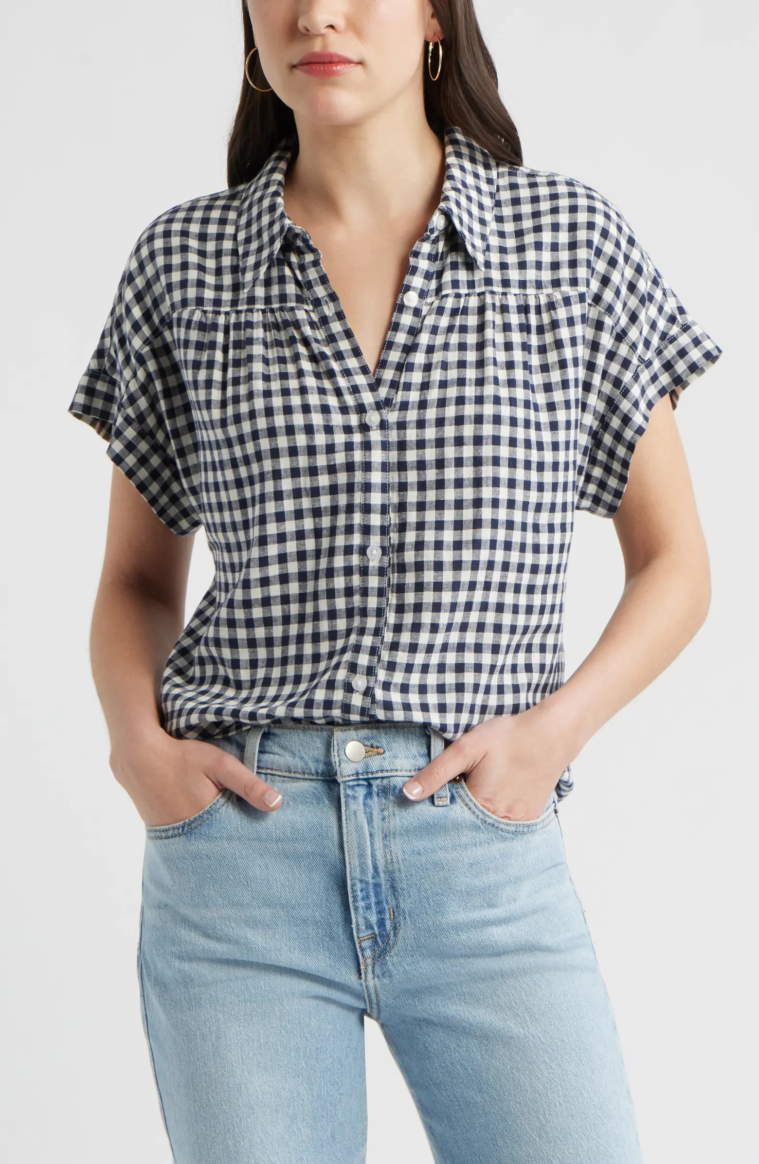 Short Sleeve Linen Blend Button-Up Shirt | Nordstrom